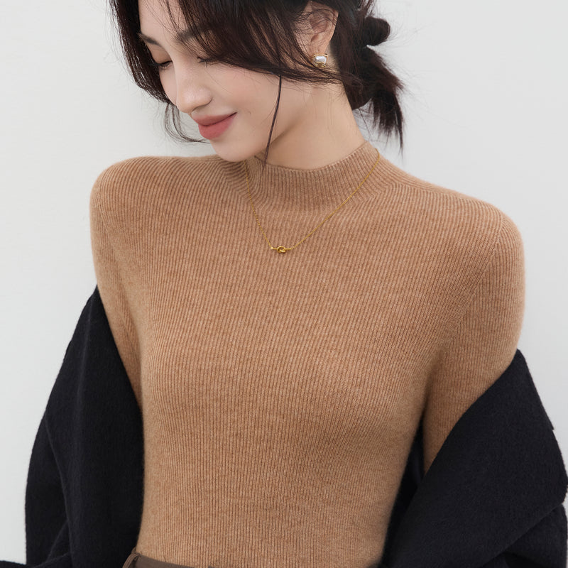 French-style high-neck knitwear, new seamless slim-fit base layer sweater for autumn and winter women.